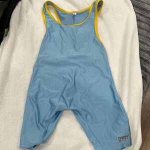 N2N Blue Wrestling Singlet with Yellow Trim